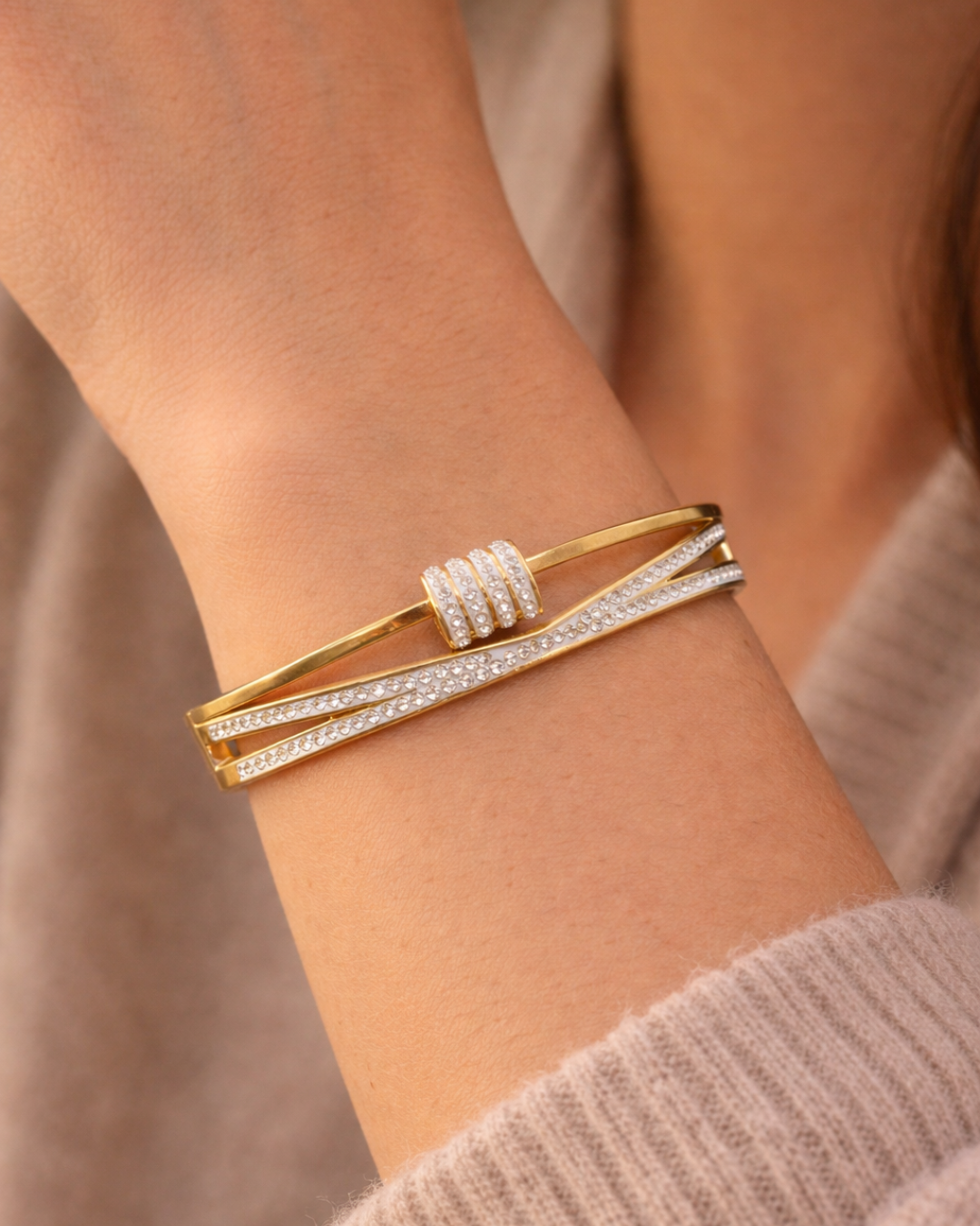 Luxury Gold Plated Crystal Dual Line Bracelet