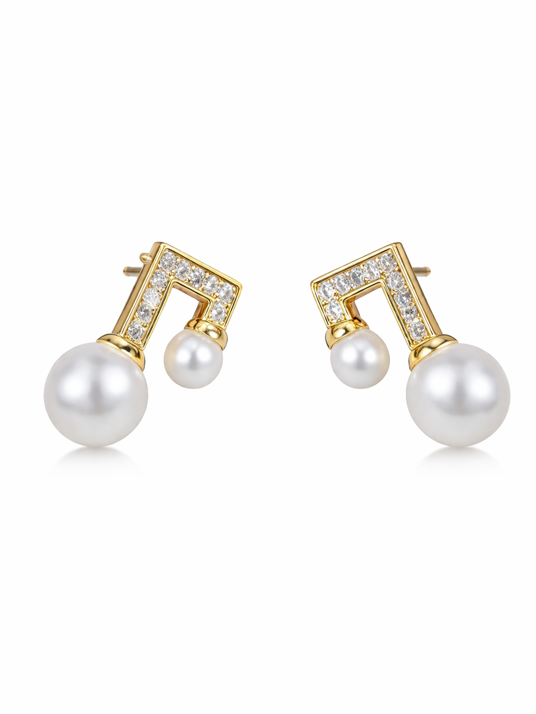 Gold Musical Note Pearl Earrings for Women