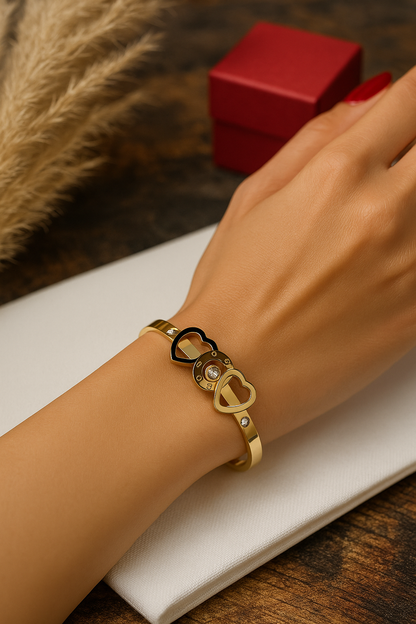 Interlocked Heart Gold Bracelet with Crystal Detailing
