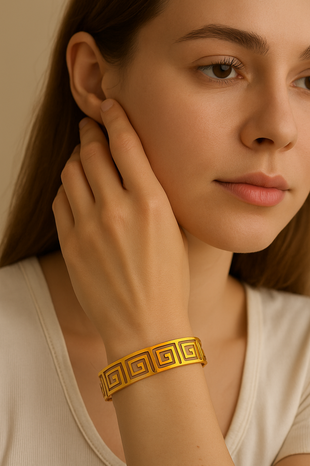 "Elegant Anti-Tarnish Bracelet – Greek Key Design"