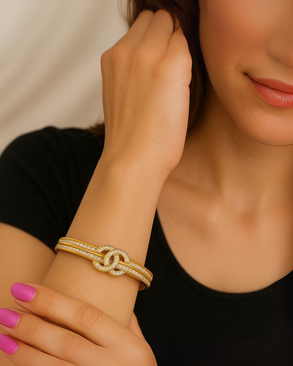 Designer-Inspired Interlocking C Gold Bracelet for Women