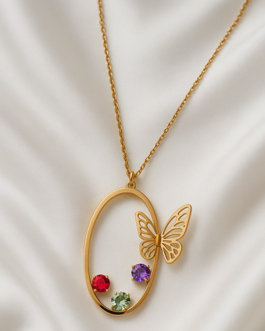 Butterfly Inspired Gold Oval Pendant Necklace