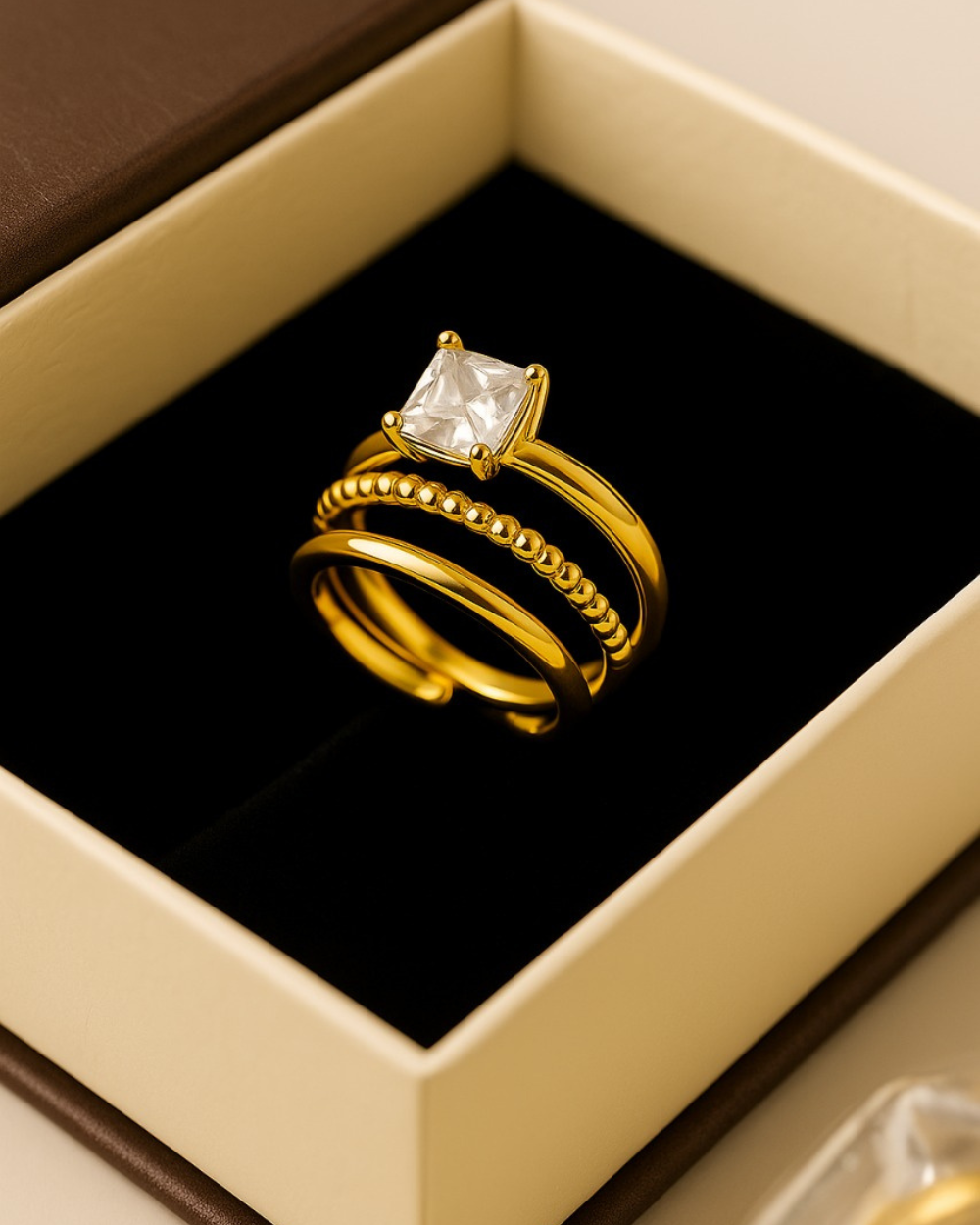 Stackable Anti-Tarnish Ring Trio with Sparkling CZ Accent