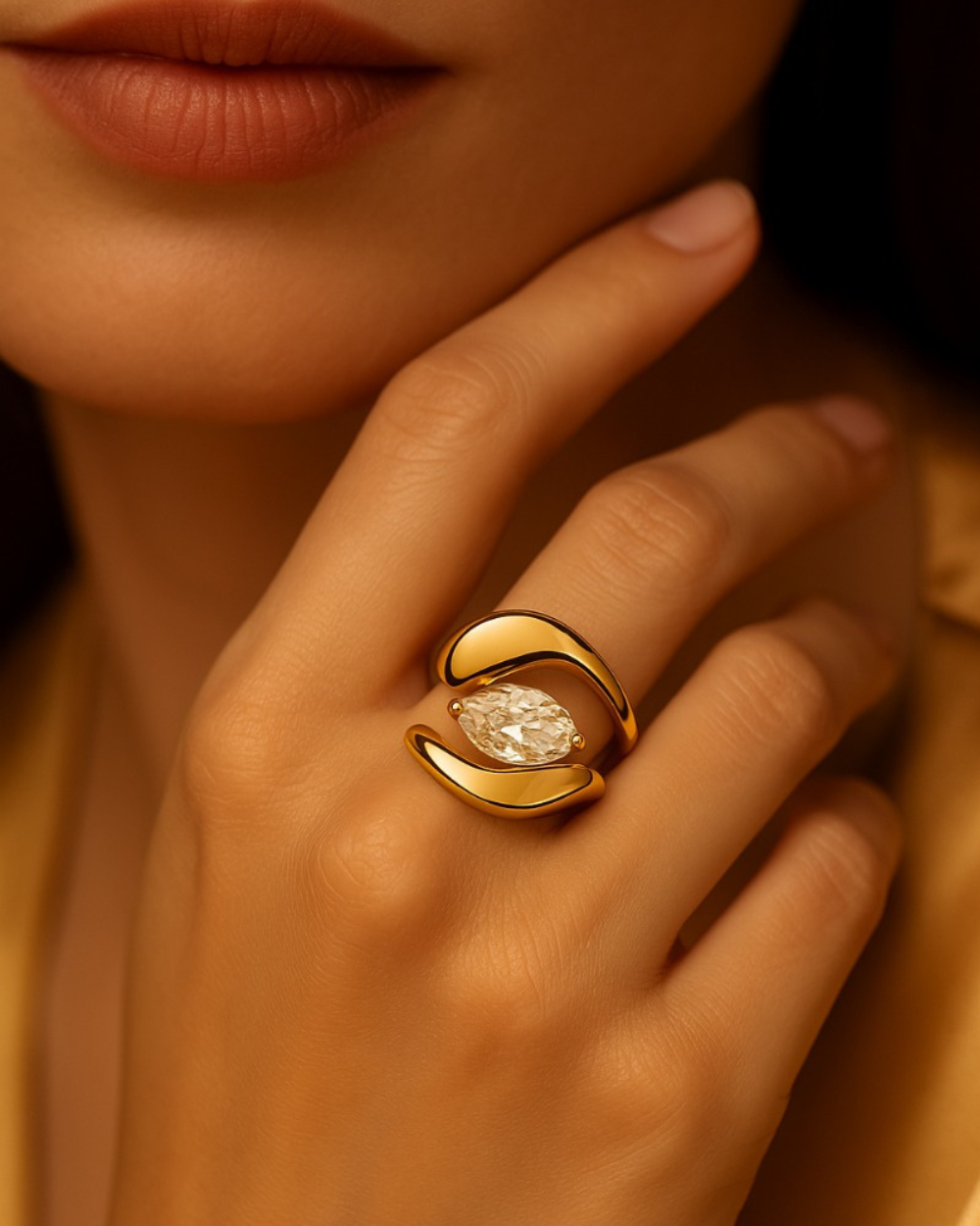Wave Design Marquise Stone luxury Ring