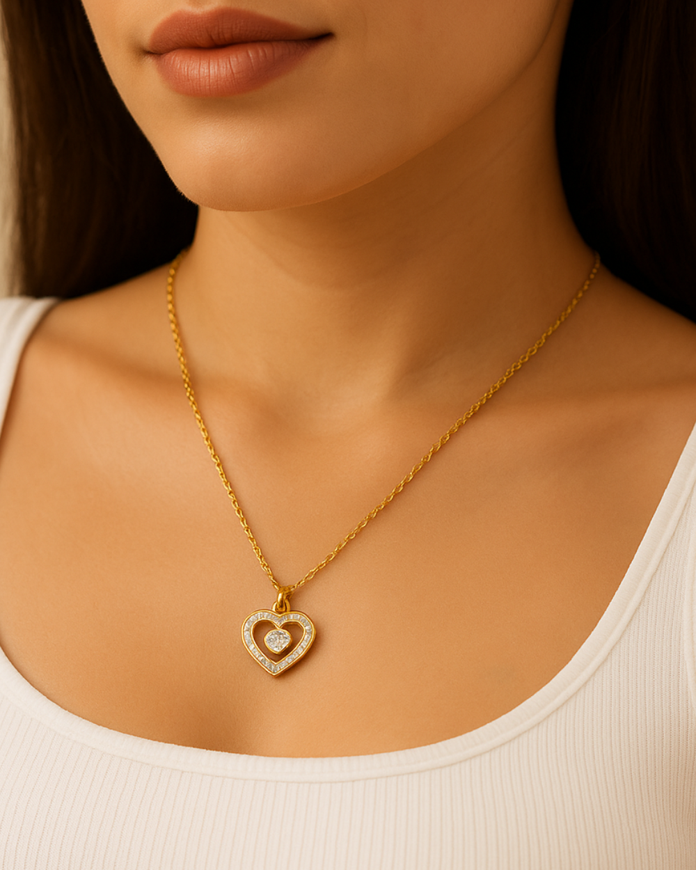 Elegant Heart Necklace Chain with Sparkling Stones