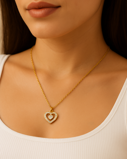 Elegant Heart Necklace Chain with Sparkling Stones