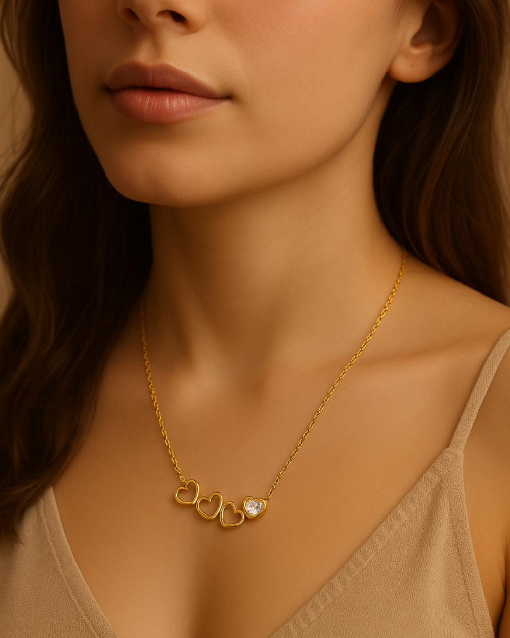 Luxury Delicate Three Heart Pendant Necklace
