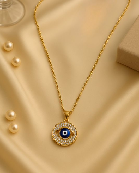 Round Evil Eye Necklace with CZ Stones