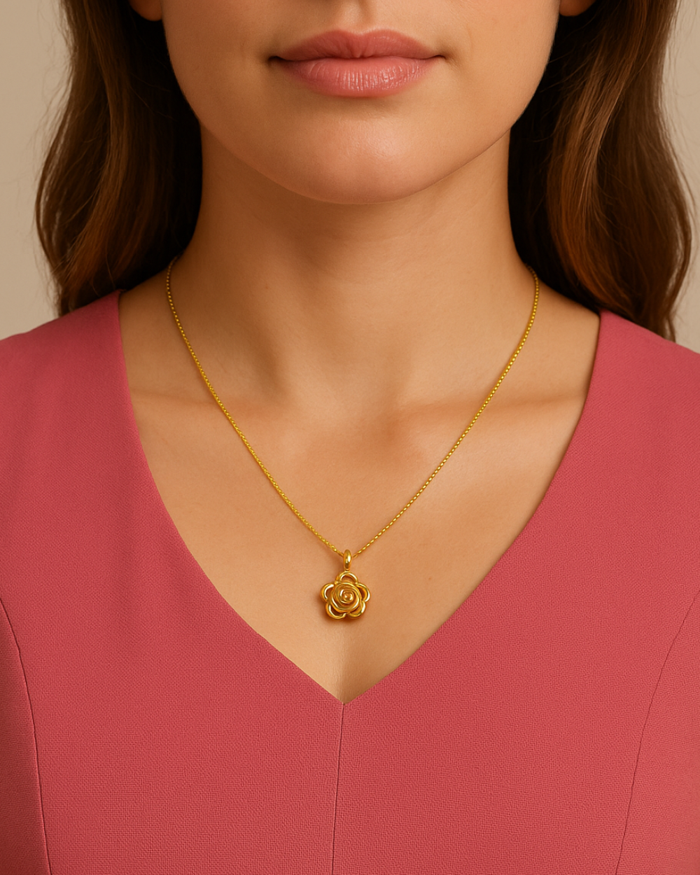Elegant Rose Flower Pendant Necklace – Long-Lasting Shine