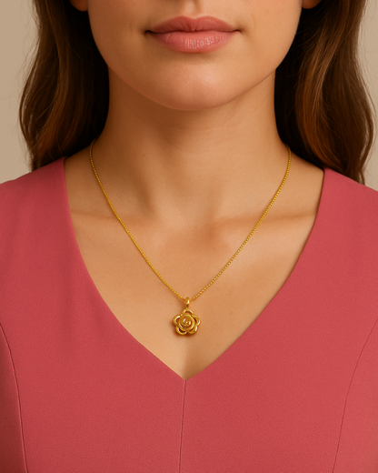 Elegant Rose Flower Pendant Necklace – Long-Lasting Shine