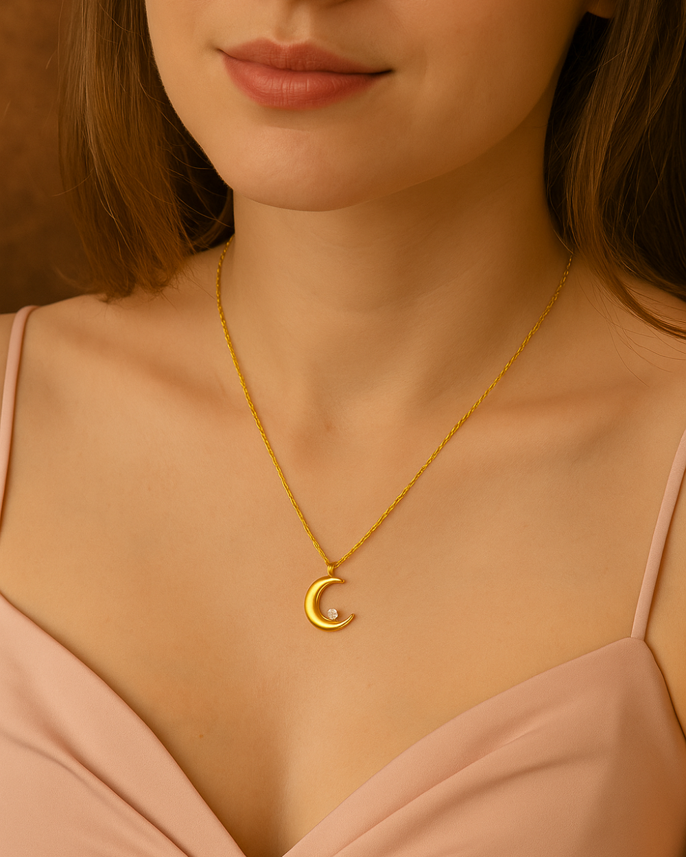 Celestial Moon Necklace with Sparkling Stone