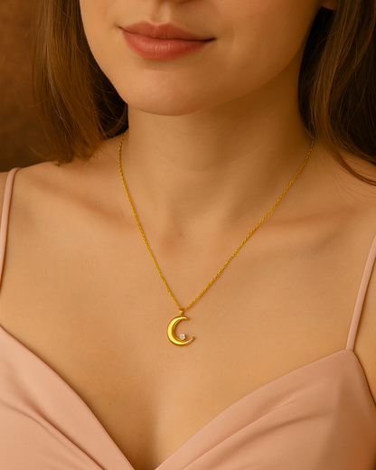 Celestial Moon Necklace with Sparkling Stone