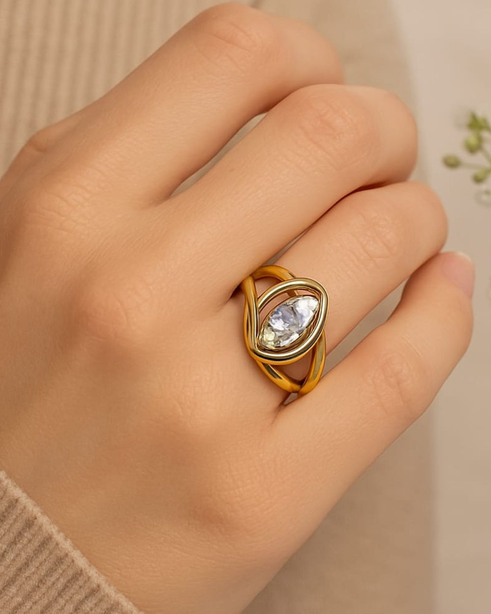 Chic Marquise Cut CZ Ring in Gold Finish
