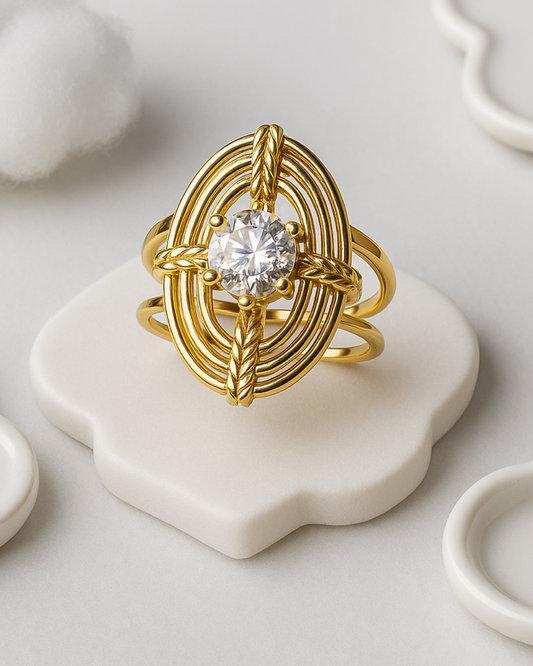 Elegant CZ Statement Ring with Intricate Oval Design