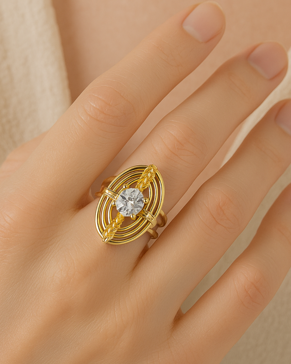 Elegant CZ Statement Ring with Intricate Oval Design