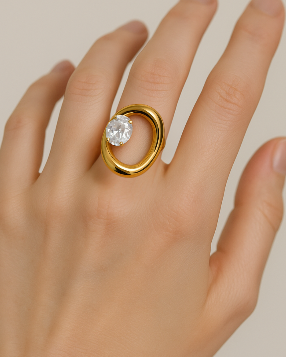Luxe Oval CZ Statement Ring – Premium Anti-Tarnish Finish