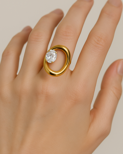 Luxe Oval CZ Statement Ring – Premium Anti-Tarnish Finish