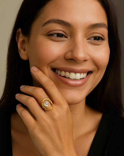 Luxe Oval CZ Statement Ring – Premium Anti-Tarnish Finish