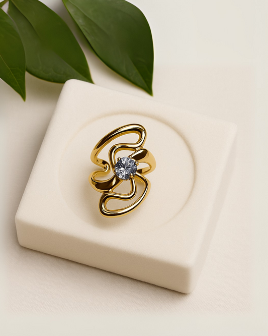 CZ Solitaire Ring with Twist Design – Anti-Tarnish Coating