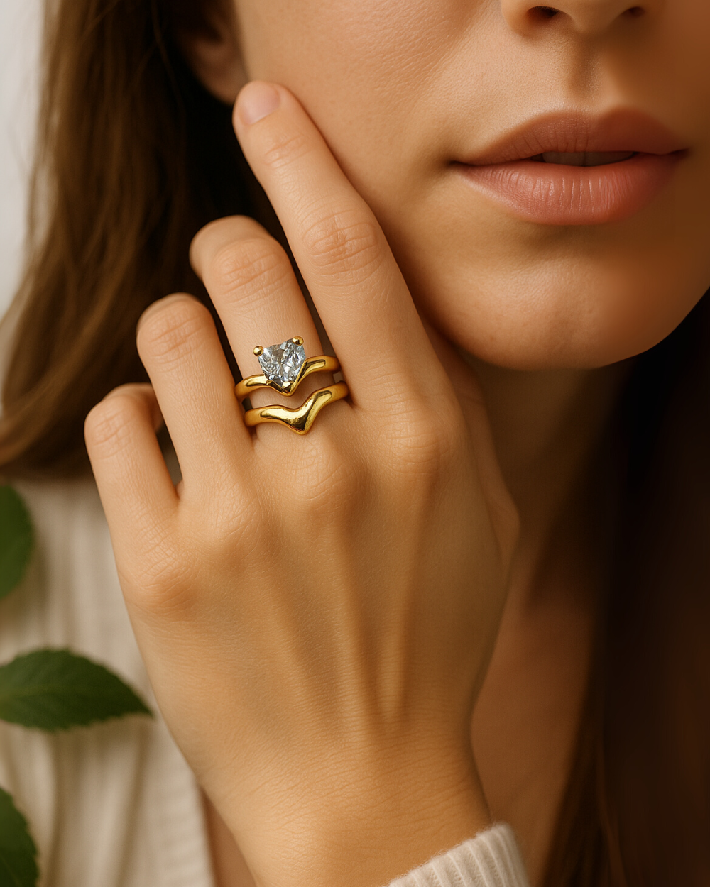 Elegant Heart CZ Double-Band Ring
