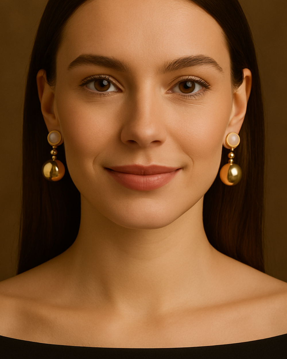 Elegant White Stone & Glossy Gold Drop Earrings