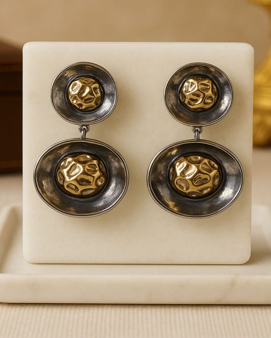 Premium Dual-Tone Drop Earrings with Unique Design