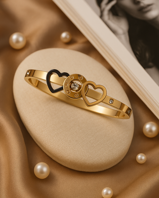 Interlocked Heart Gold Bracelet with Crystal Detailing