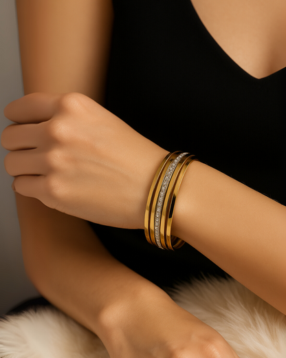 Anti-Tarnish Gold Multi-Band Bracelet with CZ Stones