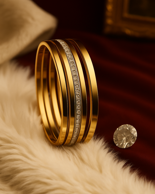 Anti-Tarnish Gold Multi-Band Bracelet with CZ Stones