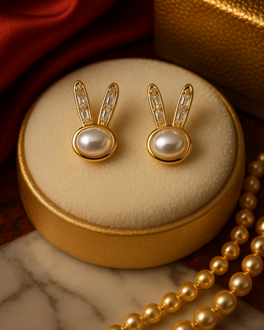 Cute Bunny Inspired Pearl Earrings – Anti Tarnish & Elegant Design