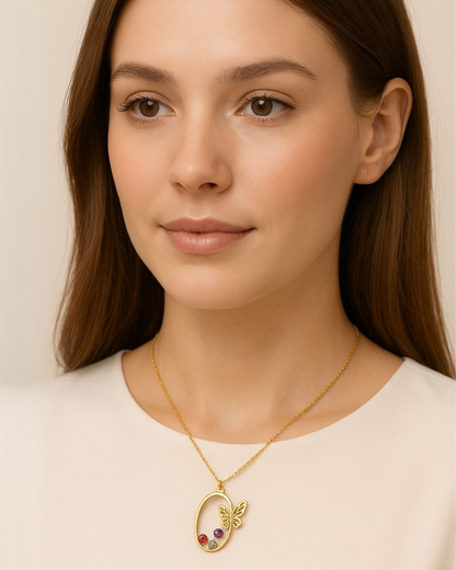 Butterfly Inspired Gold Oval Pendant Necklace