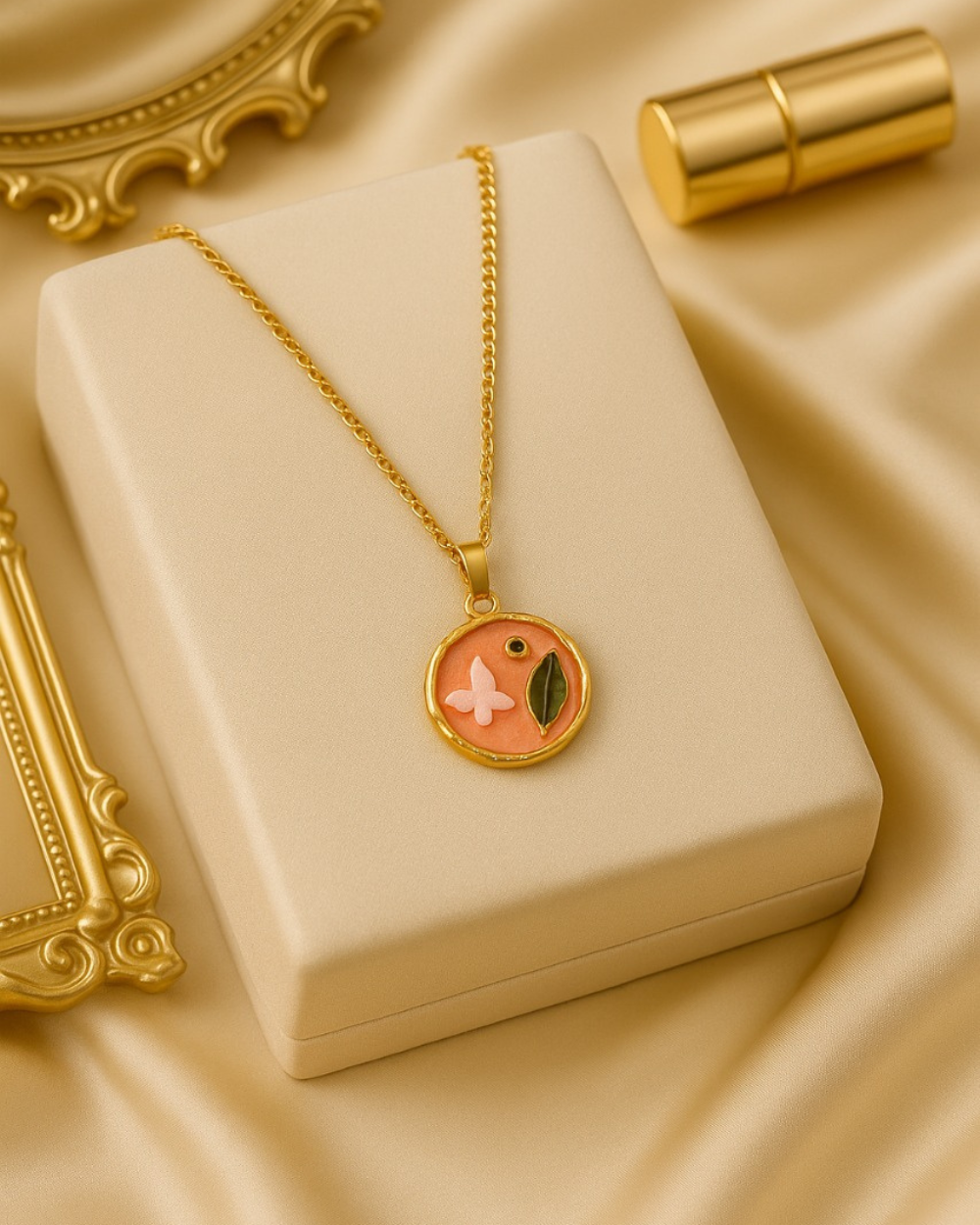 Modern Nature Motif Butterfly & Leaf Charm Pendant