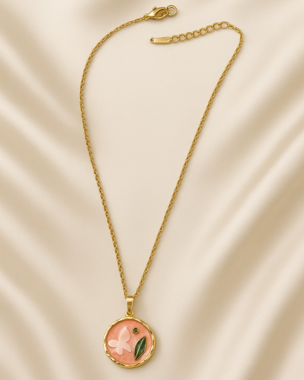 Modern Nature Motif Butterfly & Leaf Charm Pendant