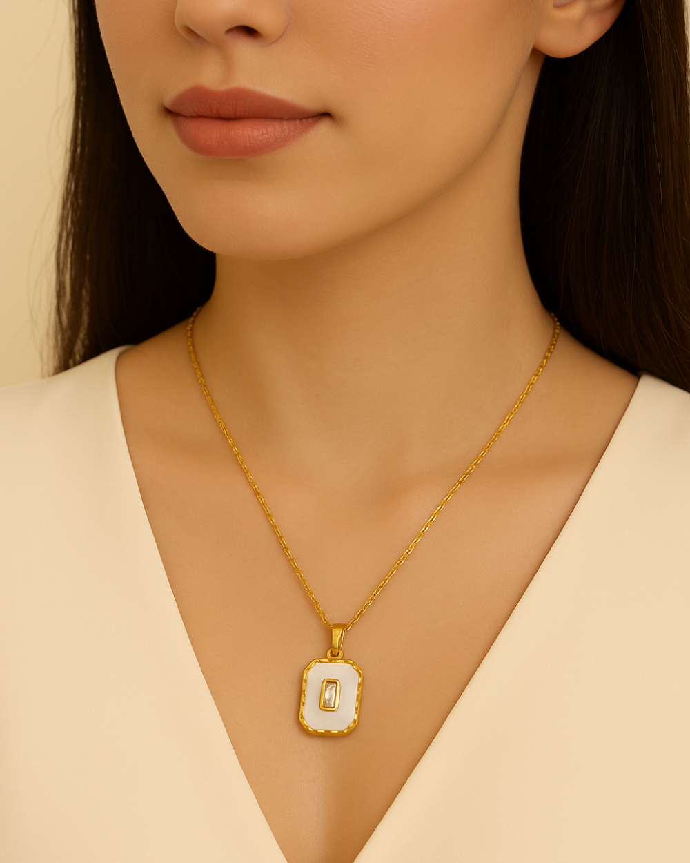 Premium White Stone & Enamel Gold Pendant