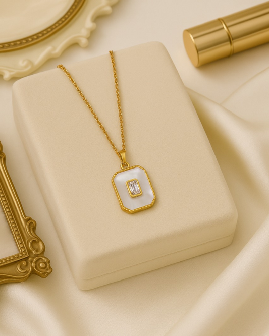 Premium White Stone & Enamel Gold Pendant