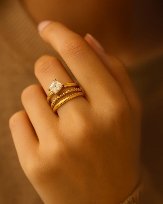 Stackable Anti-Tarnish Ring Trio with Sparkling CZ Accent