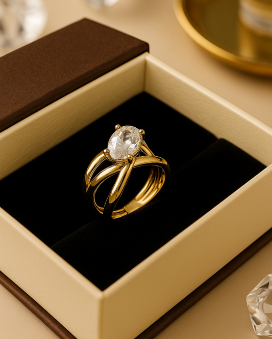 Premium Anti tarnish Triple Band Ring with Sparkling Oval Stone