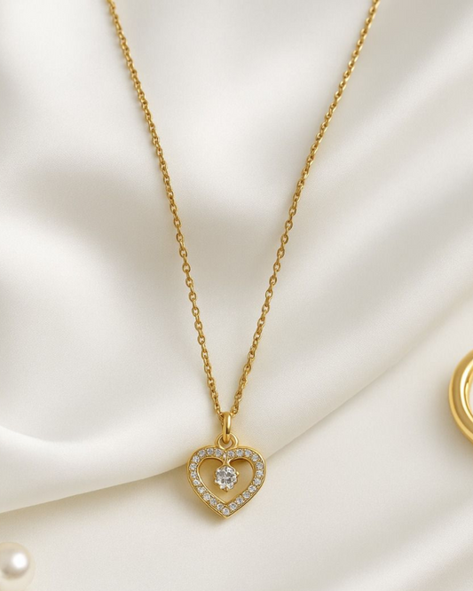 Elegant Heart Necklace Chain with Sparkling Stones