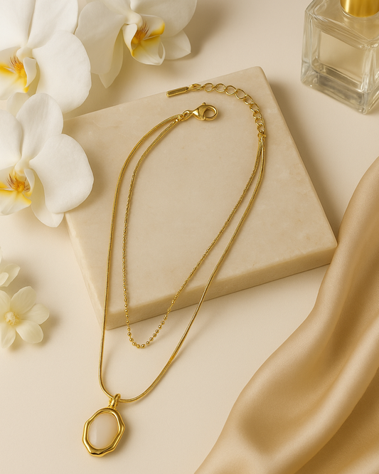 Modern Duel Layer chain with Unique Oval Pendant