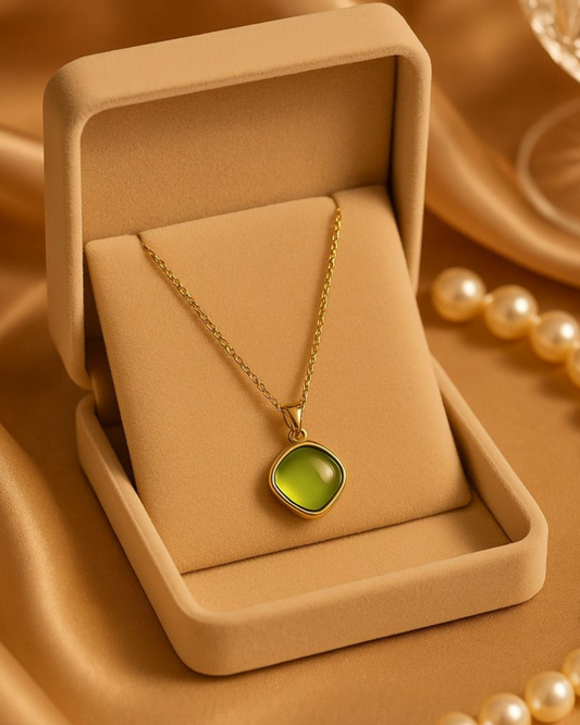 Green Crystal Gold Pendant Necklace | Anti-Tarnish Jewelry