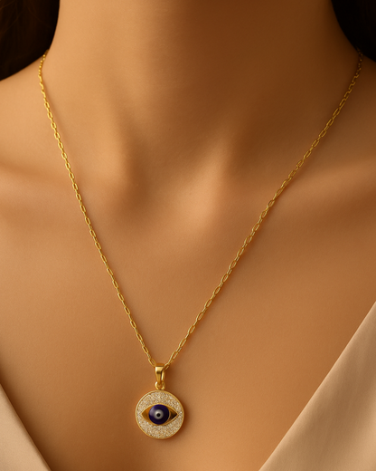 Round Evil Eye Necklace with CZ Stones