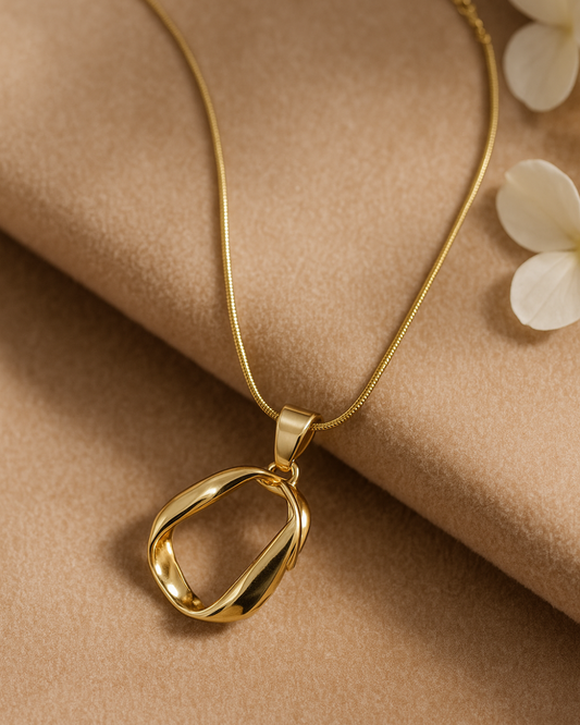 Gold-Toned Twisted Circle Pendant on Sleek Chain