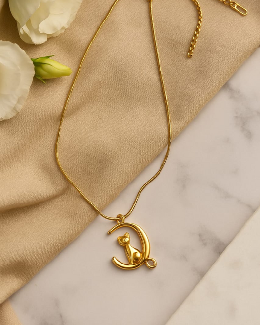 Moon and Cat Charm Necklace – Elegant Chain for Her