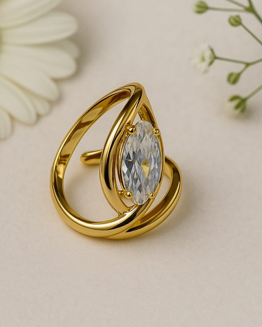 Chic Marquise Cut CZ Ring in Gold Finish
