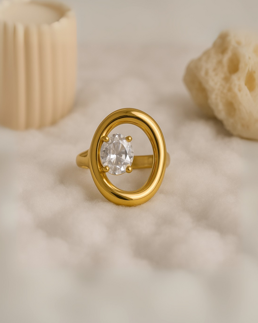 Luxe Oval CZ Statement Ring – Premium Anti-Tarnish Finish