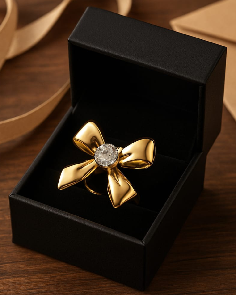 Glamorous Bow Shape Ring with Shiny CZ Stone