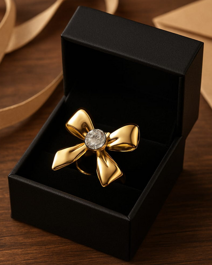 Glamorous Bow Shape Ring with Shiny CZ Stone