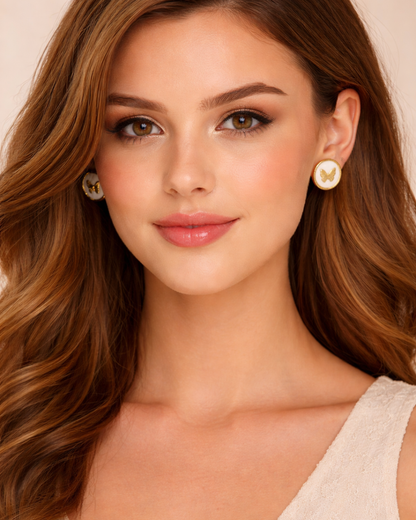 Gold Butterfly white Stud Earrings for Women
