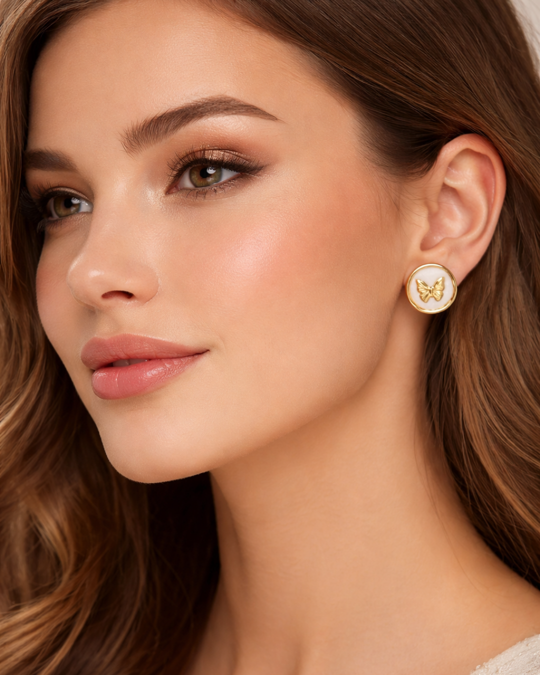 Gold Butterfly white Stud Earrings for Women