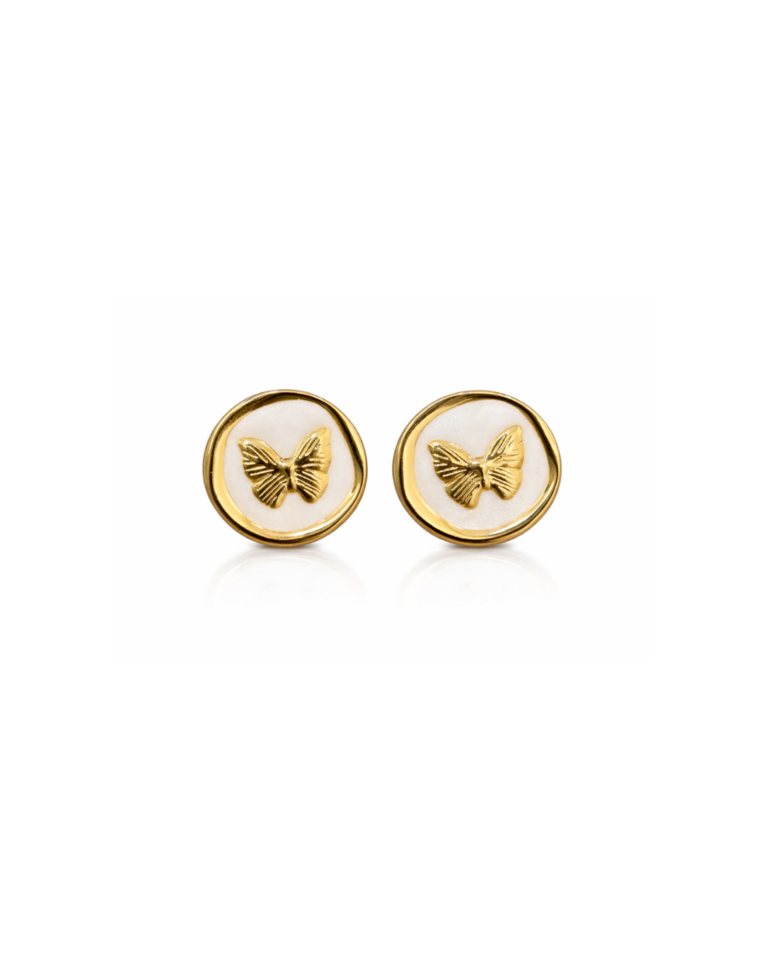 Gold Butterfly white Stud Earrings for Women